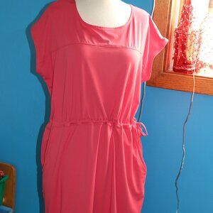 Columbia Tie Waist Midi Coral Short Sleeve With Pockets Dress